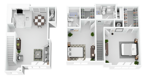 Floor plan for 2 beds, 2 baths, 1350 sqft